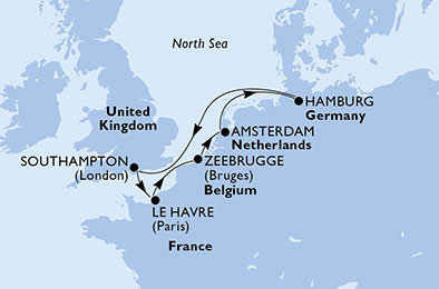 Francie, Velká Británie, Belgie, Nizozemsko, Německo z Hamburku na lodi MSC Magnifica