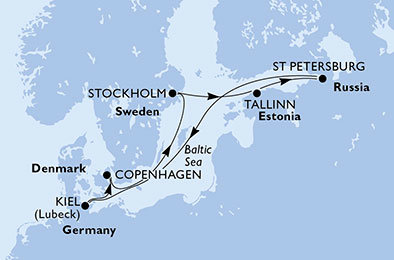 Německo, Dánsko, Švédsko, Estonsko, Rusko z Kodaně na lodi MSC Preziosa