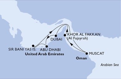 Spojené arabské emiráty, Omán z Dubaje na lodi MSC Splendida
