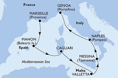 Francie, Španělsko, Itálie, Malta z Marseille na lodi MSC Opera