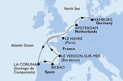 Francie, Španělsko, Nizozemsko, Německo z Le Havre na lodi MSC Magnifica