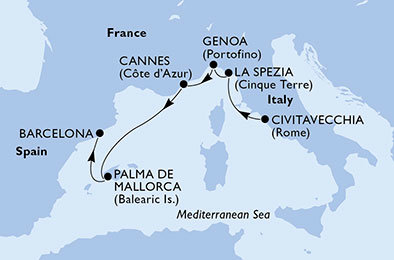 Itálie, Francie, Španělsko z Civitavecchia na lodi MSC Fantasia