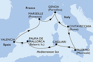 Itálie, Španělsko, Francie z Civitavecchia na lodi MSC Fantasia