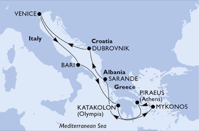 Itálie, Řecko, Albánie, Chorvatsko z Bari na lodi MSC Orchestra