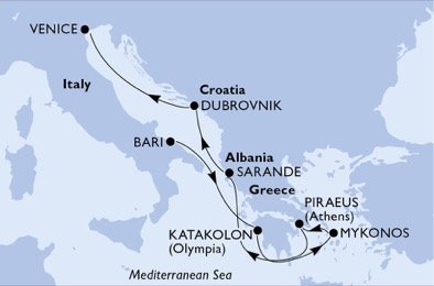 Itálie, Řecko, Albánie, Chorvatsko z Bari na lodi MSC Orchestra