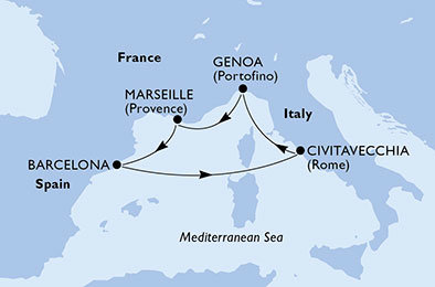 Itálie, Francie, Španělsko z Janova na lodi MSC Poesia