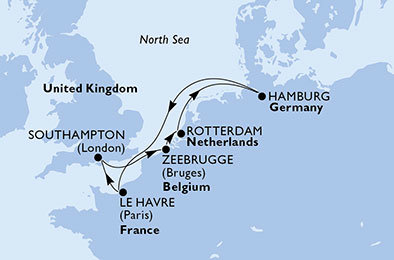 Velká Británie, Belgie, Nizozemsko, Německo, Francie ze Southamptonu na lodi MSC Preziosa