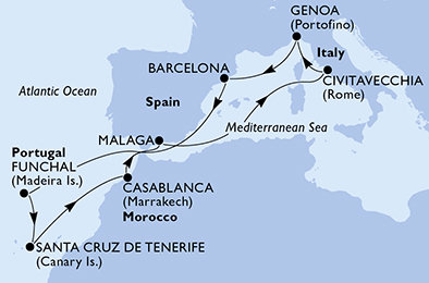 Itálie, Španělsko, Portugalsko, Maroko z Civitavecchia na lodi MSC Magnifica