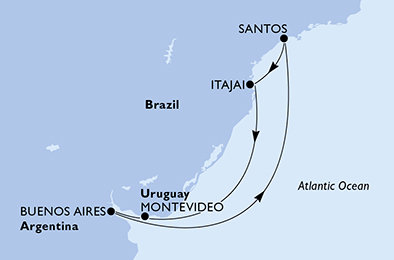 Brazílie, Uruguay, Argentina na lodi MSC Sinfonia