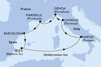 Francie, Španělsko, Itálie z Marseille na lodi MSC Divina