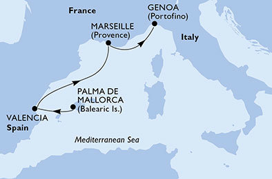 Španělsko, Francie, Itálie z Palma de Mallorca na lodi MSC Fantasia