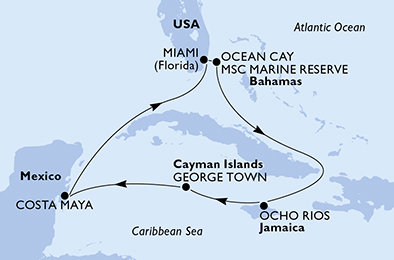 USA, Bahamy, Jamajka, Kajmanské ostrovy, Mexiko z Miami na lodi MSC Armonia