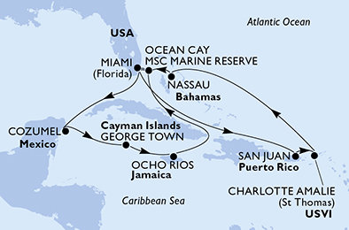 USA, Bahamy, Mexiko, Kajmanské ostrovy, Jamajka z Miami na lodi MSC Seaside