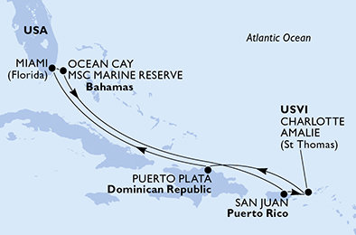 USA, Bahamy, Dominikánská republika z Miami na lodi MSC Seaside