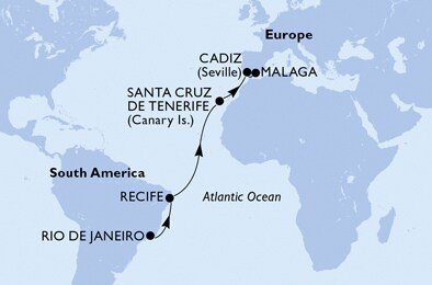 Brazílie, Španělsko z Rio de Janeira na lodi MSC Sinfonia