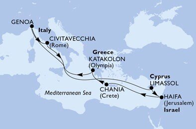 Izrael, Řecko, Itálie, Kypr z Haify na lodi MSC Lirica