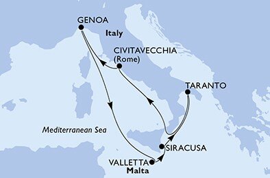 Itálie, Malta z Janova na lodi MSC Seaside