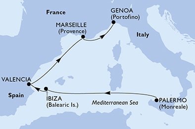 Itálie, Španělsko, Francie z Palerma na lodi MSC Seaside