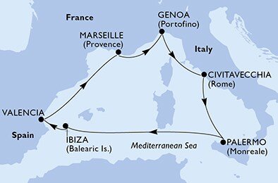 Francie, Itálie, Španělsko z Marseille na lodi MSC Seaside