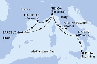 Itálie, Španělsko, Francie z Civitavecchia na lodi MSC World Europa