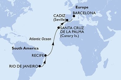 Brazílie, Španělsko z Rio de Janeira na lodi MSC Armonia
