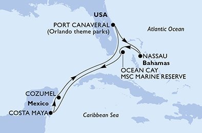 USA, Bahamy, Mexiko z Port Canaveralu na lodi MSC Meraviglia