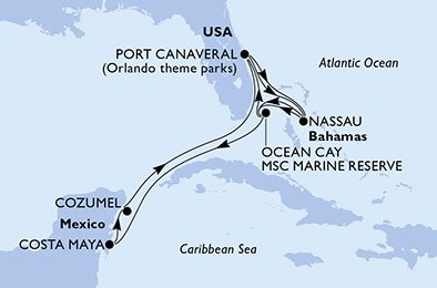 USA, Bahamy, Mexiko z Port Canaveralu na lodi MSC Meraviglia