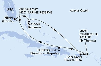 USA, Bahamy, Dominikánská republika z Miami na lodi MSC Seascape