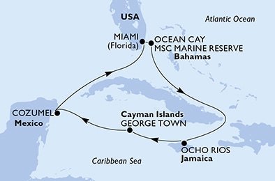 USA, Bahamy, Jamajka, Kajmanské ostrovy, Mexiko z Miami na lodi MSC Seascape