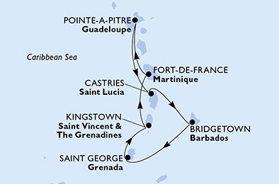 Guadeloupe, Svatá Lucie, Barbados, Grenada, Svatý Vincenc a Grenadiny, Martinik z Pointe-à-Pitre, Guadeloupe na lodi MSC Seaside