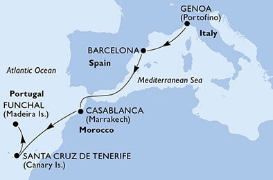 Itálie, Španělsko, Maroko, Portugalsko z Janova na lodi MSC Divina