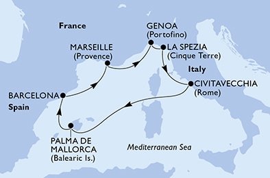 Itálie, Španělsko, Francie z Janova na lodi MSC Seaview