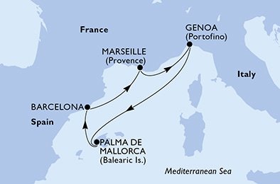 Španělsko, Francie, Itálie z Palma de Mallorca na lodi MSC Seaview