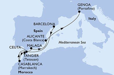 Španělsko, Maroko, Itálie z Barcelony na lodi MSC Sinfonia