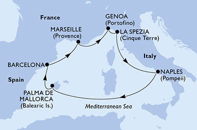 Španělsko, Francie, Itálie z Palma de Mallorca na lodi MSC Bellissima