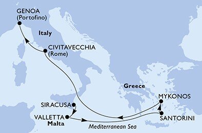 Itálie, Malta, Řecko ze Syrakusu na lodi MSC Divina