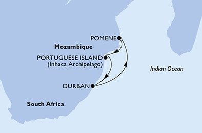 Jihoafrická republika, Mosambik z Durbanu na lodi MSC Splendida