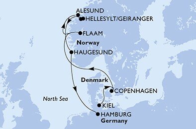 Německo, Dánsko, Norsko z Kielu na lodi MSC Euribia