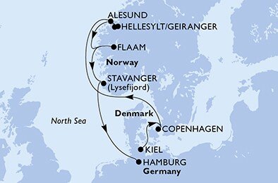 Německo, Dánsko, Norsko z Kielu na lodi MSC Euribia