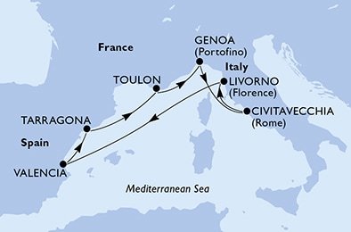 Itálie, Španělsko, Francie z Livorna na lodi MSC Magnifica