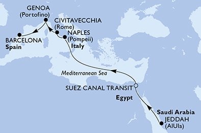 Saúdská Arábie, Egypt, Itálie, Španělsko na lodi MSC World Europa