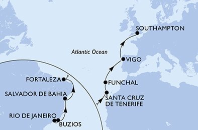 Brazílie, Španělsko, Portugalsko, Velká Británie z Rio de Janeira na lodi MSC Preziosa