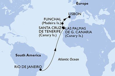 Brazílie, Španělsko, Portugalsko z Rio de Janeira na lodi MSC Fantasia