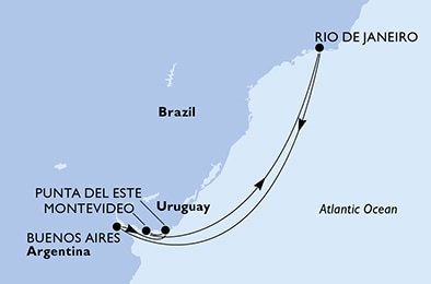 Brazílie, Argentina, Uruguay z Rio de Janeira na lodi MSC Seaview
