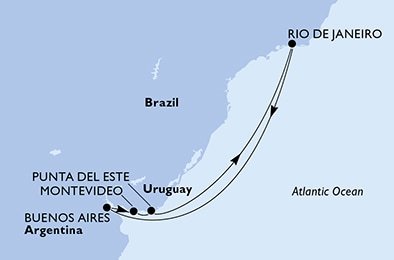 Brazílie, Argentina, Uruguay z Rio de Janeira na lodi MSC Seaview