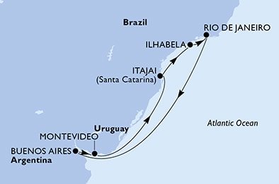 Argentina, Uruguay, Brazílie z Buenos Aires na lodi MSC Musica