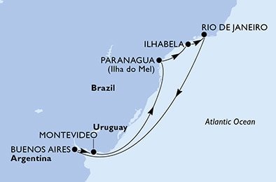 Argentina, Uruguay, Brazílie z Buenos Aires na lodi MSC Musica