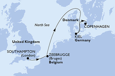 Velká Británie, Belgie, Německo, Dánsko ze Southamptonu na lodi MSC Euribia