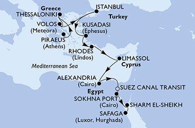 Řecko, Turecko, Kypr, Egypt z Pirea na lodi MSC Musica