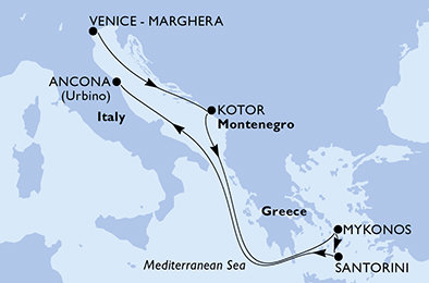 Itálie, Černá Hora, Řecko z Benátek na lodi MSC Lirica